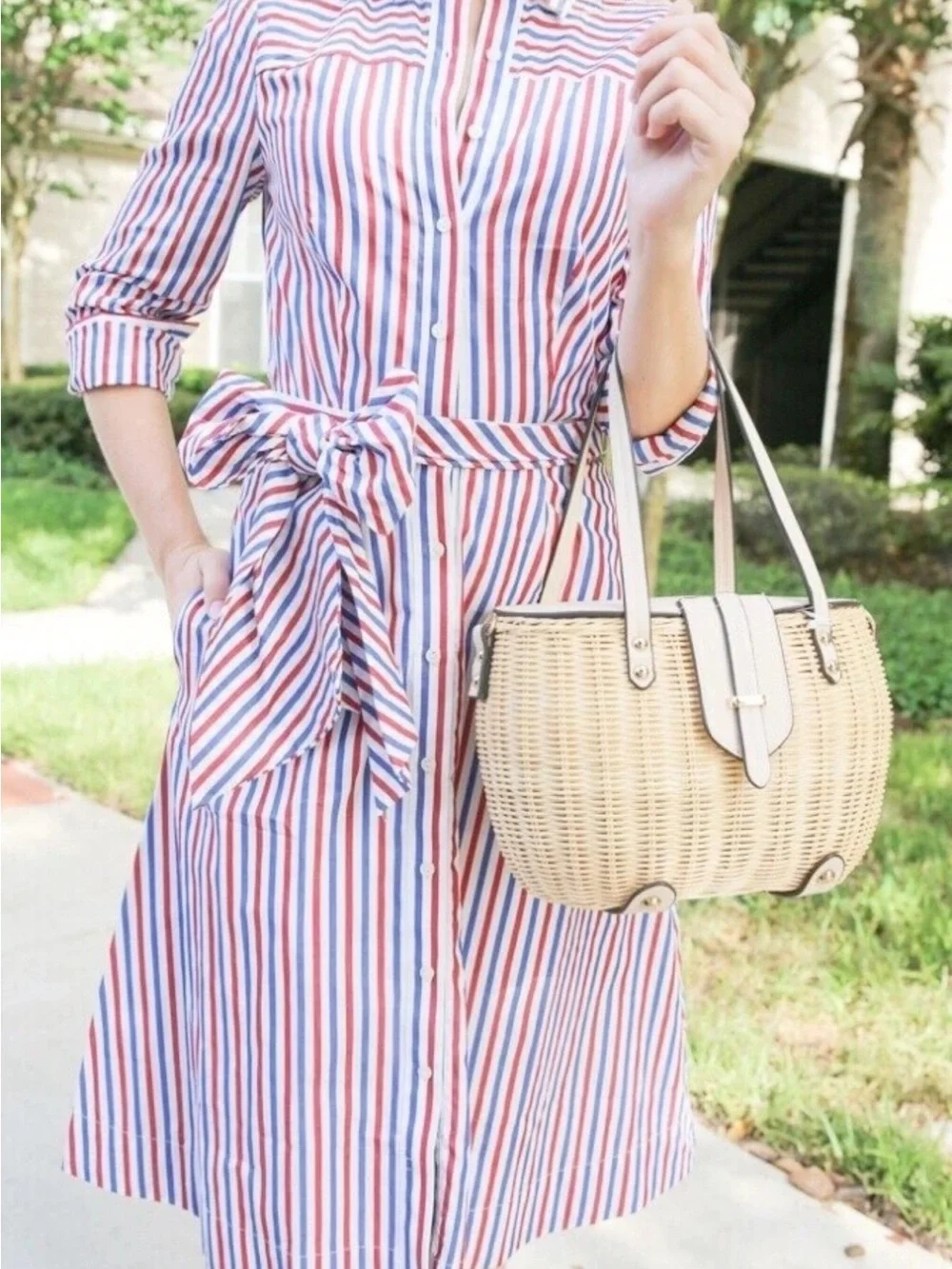 J.Crew Plus 18 Midi Shirt Dress Red White Blue Cotton Belted Button Front chic